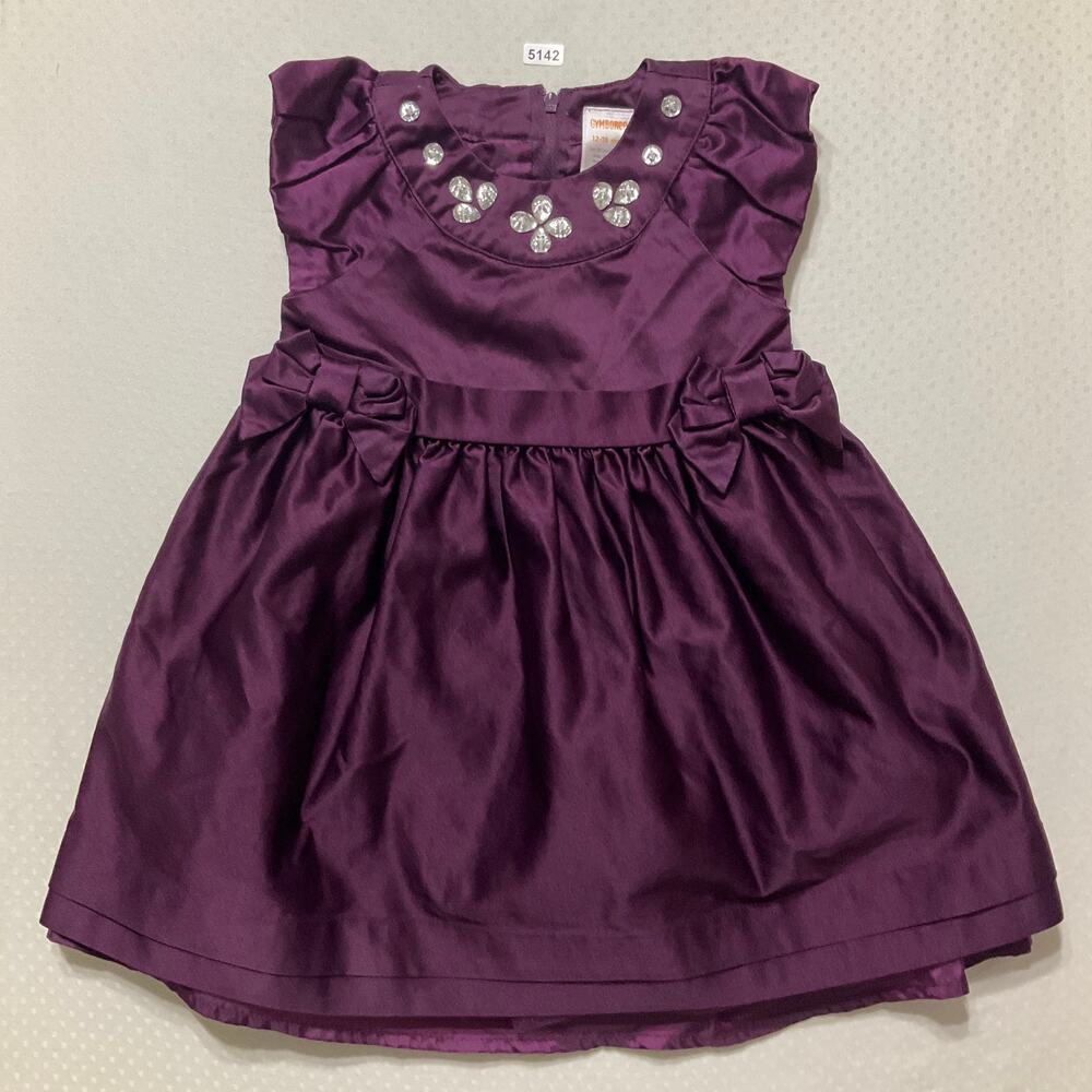 Gymboree Little Girl Formal Dress 12-18M Purple Satin ShortSleeve Bow Rhinestone